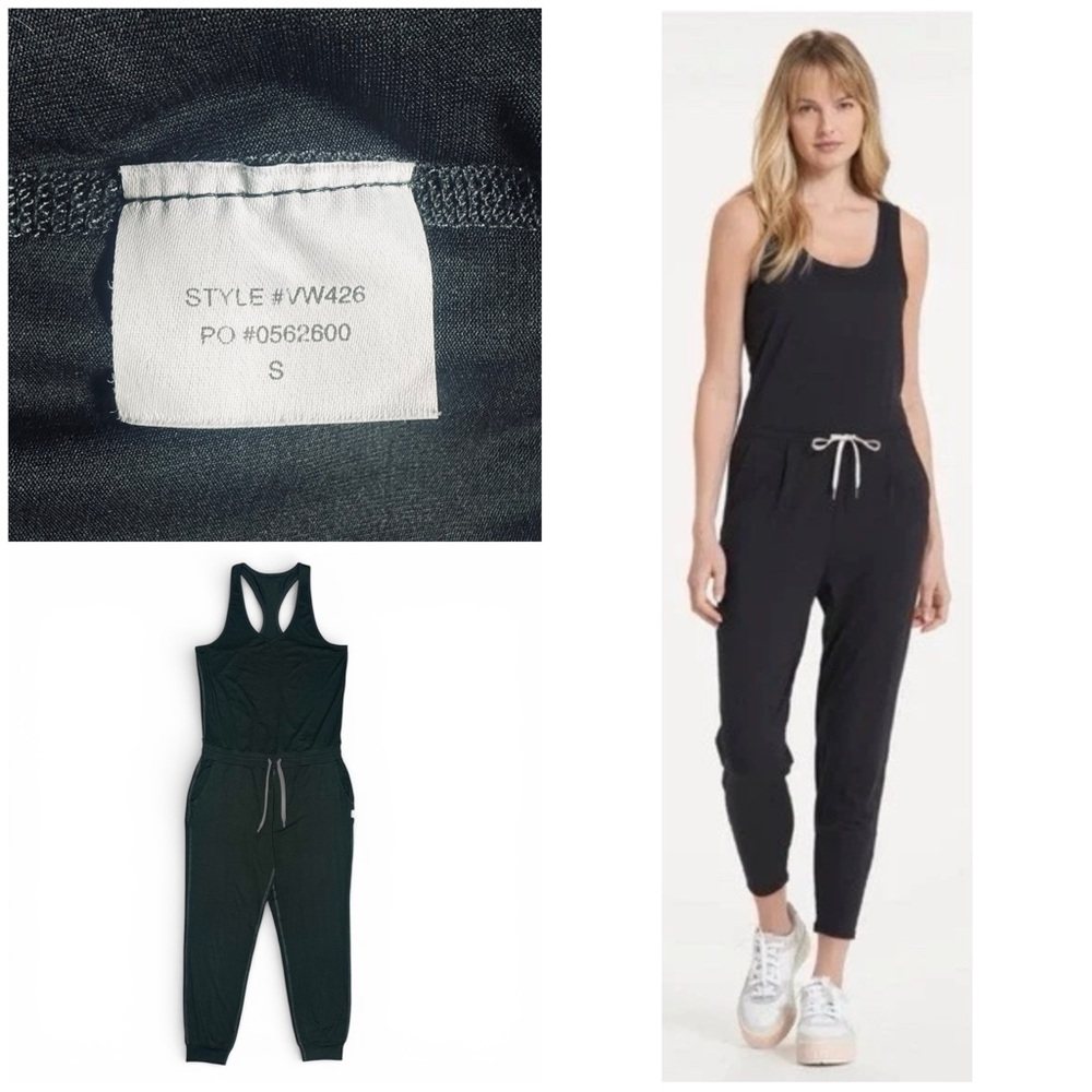 Vuori Lux Harem Sleeveless Jumpsuit Pockets Black Loungewear Stretch Comfort